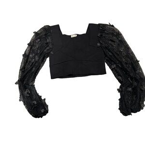 Free People black Flutter By Butterfly sleeve crop size s preloved witchy fairy